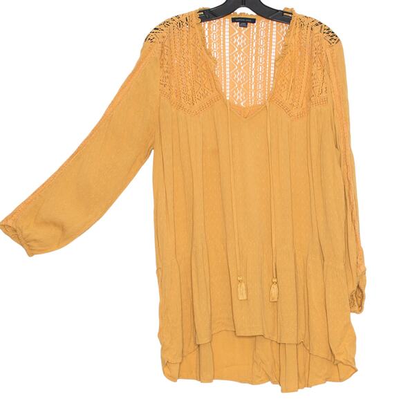 American Eagle Top Boho Cottage Prairie Romantic Hippie Fairy Folk Mustard Large - Picture 7 of 7